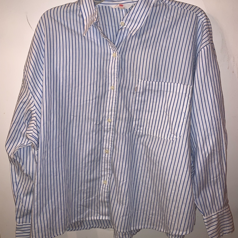 Levi's Darcy White Cotton Striped Button-down Top
